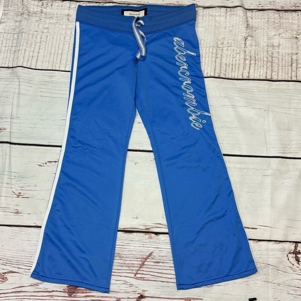 Abercrombie kids blue track pants 2 stripes on sides size XL Vintage Y2K EUC - Picture 1 of 11